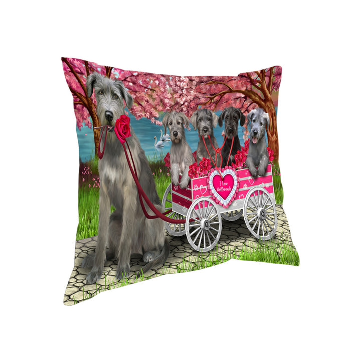 I Love Wolfhound Dogs in a Cart Pillow PIL86400