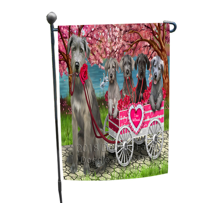 I Love Wolfhound Dogs in a Cart Garden Flag GFLG65090