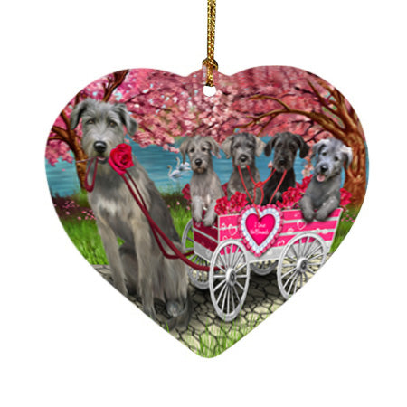 I Love Wolfhound Dogs in a Cart Heart Christmas Ornament HPOR58012