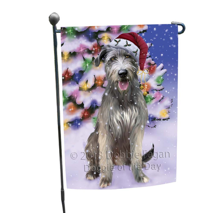Winterland Wonderland Wolfhound Dog In Christmas Holiday Scenic Background Garden Flag GFLG56040