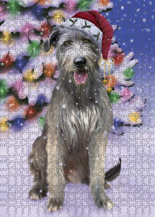 Winterland Wonderland Wolfhound Dog In Christmas Holiday Scenic Background Puzzle with Photo Tin PUZL91192