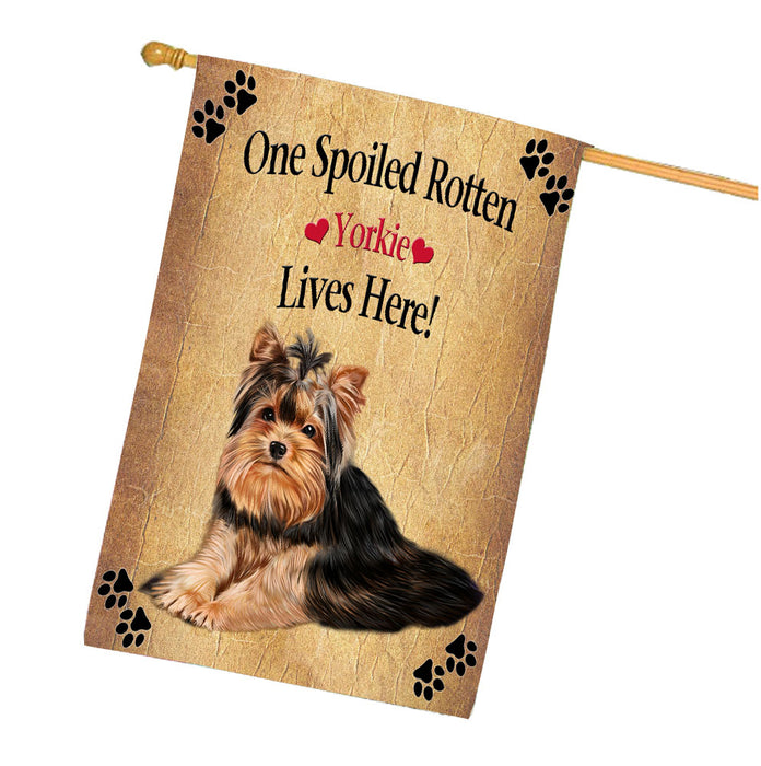 Spoiled Rotten Yorkshire Terrier Dog House Flag Outdoor Decorative Double Sided Pet Portrait Weather Resistant Premium Quality Animal Printed Home Decorative Flags 100% Polyester FLG68595