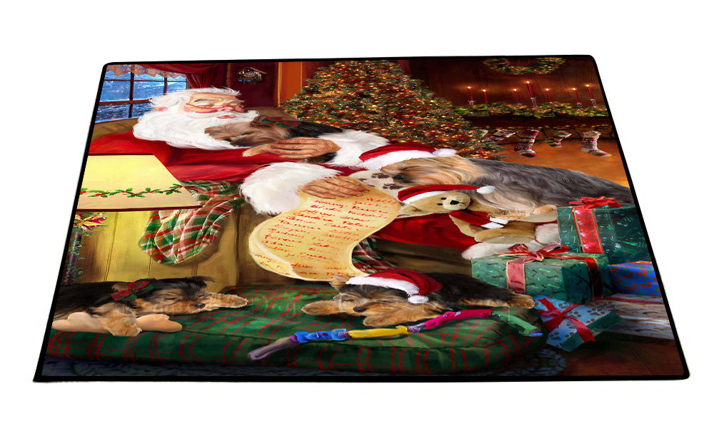 Santa Sleeping with Yokshire Terrier Dogs Floor Mat- Anti-Slip Pet Door Mat Indoor Outdoor Front Rug Mats for Home Outside Entrance Pets Portrait Unique Rug Washable Premium Quality Mat
