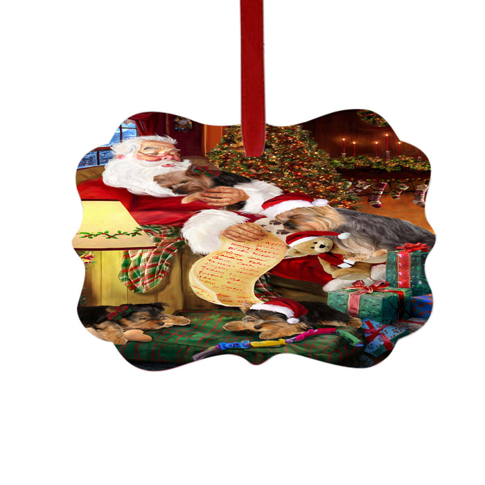 Yorkshire Terriers Dog and Puppies Sleeping with Santa Double-Sided Photo Benelux Christmas Ornament LOR49331