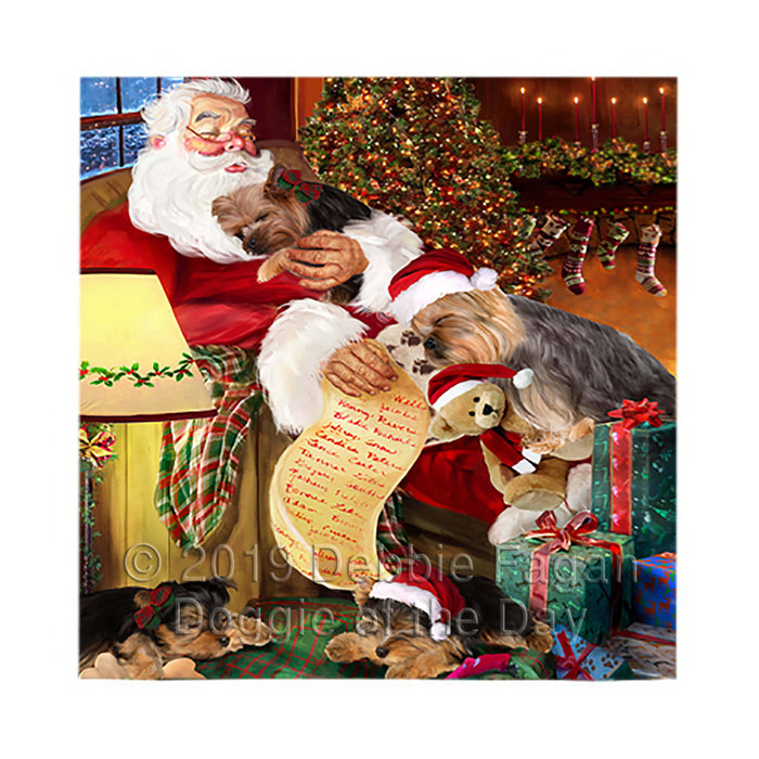Santa Sleeping with Yokshire Terrier Dogs Square Towel 