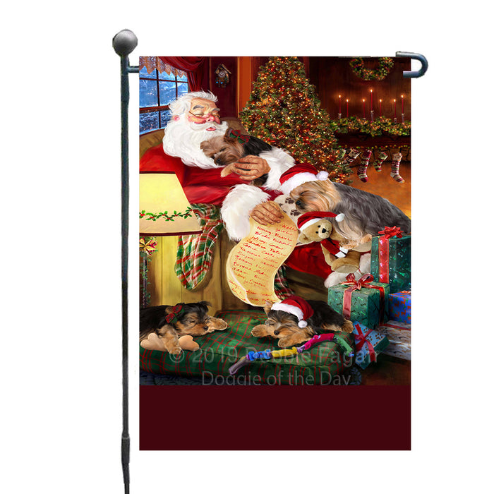 Personalized Yokshire Terrier Dogs and Puppies Sleeping with Santa Custom Garden Flags GFLG-DOTD-A62681