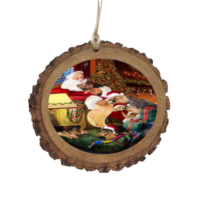 Yorkshire Terriers Dog and Puppies Sleeping with Santa Wooden Christmas Ornament WOR49331