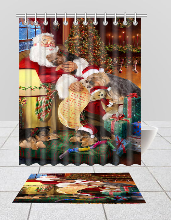 Santa Sleeping with Yokshire Terrier Dogs  Bath Mat and Shower Curtain Combo