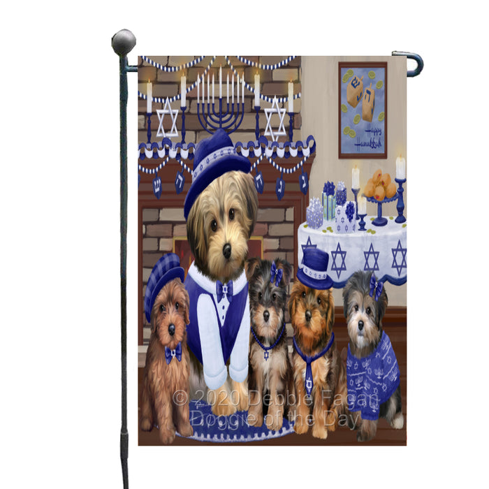 Happy Hanukkah Family Yorkipoo Dogs Garden Flag GFLG65792