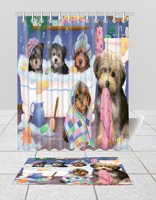 Rub A Dub Dogs In A Tub Yorkipoo Dogs Bath Mat and Shower Curtain Combo