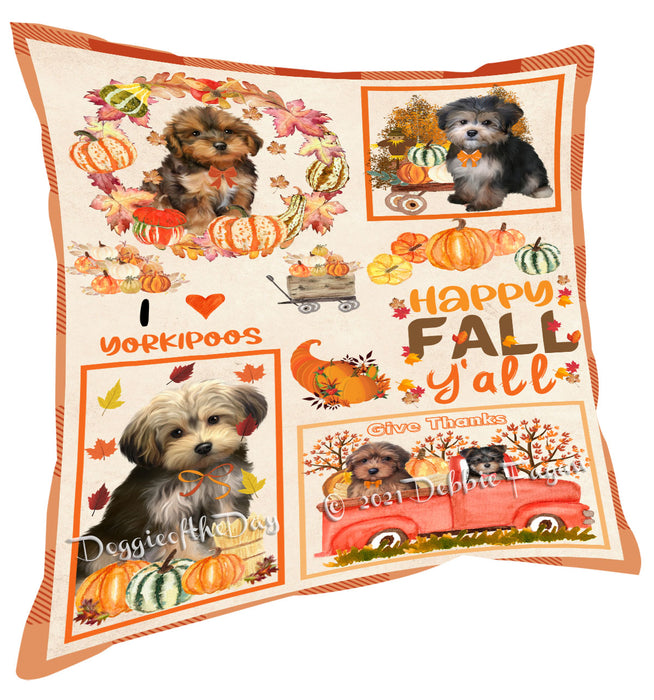 Happy Fall Y'all Pumpkin Yorkipoo Dogs Pillow with Top Quality High-Resolution Images - Ultra Soft Pet Pillows for Sleeping - Reversible & Comfort - Ideal Gift for Dog Lover - Cushion for Sofa Couch Bed - 100% Polyester