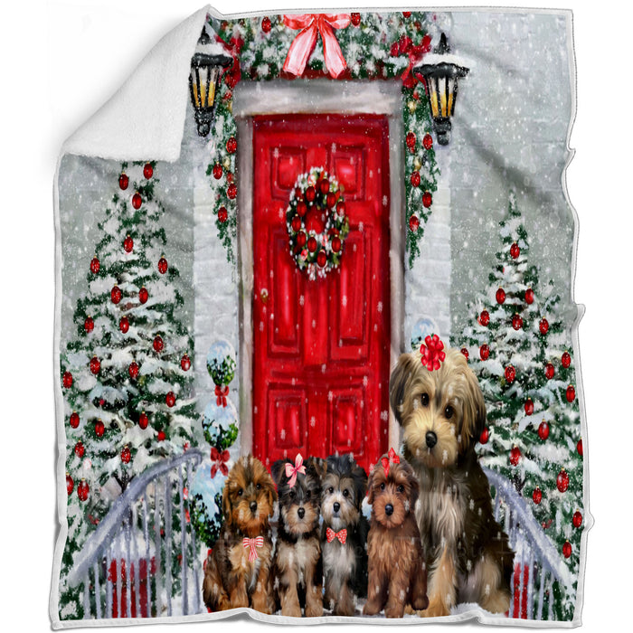 Christmas Holiday Welcome Yorkipoo Dogs Blanket - Lightweight Soft Cozy and Durable Bed Blanket - Animal Theme Fuzzy Blanket for Sofa Couch