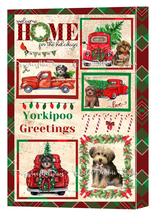 Welcome Home for Christmas Holidays Yorkipoo Dogs Canvas Wall Art Decor - Premium Quality Canvas Wall Art for Living Room Bedroom Home Office Decor Ready to Hang CVS150056