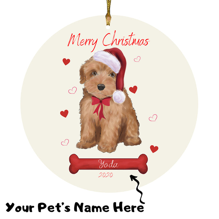 Personalized Merry Christmas  Yorkipoo Dog Christmas Tree Round Flat Ornament RBPOR59037
