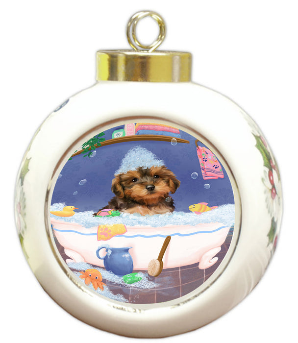 Rub A Dub Dog In A Tub Yorkipoo Dog Round Ball Christmas Ornament RBPOR58703