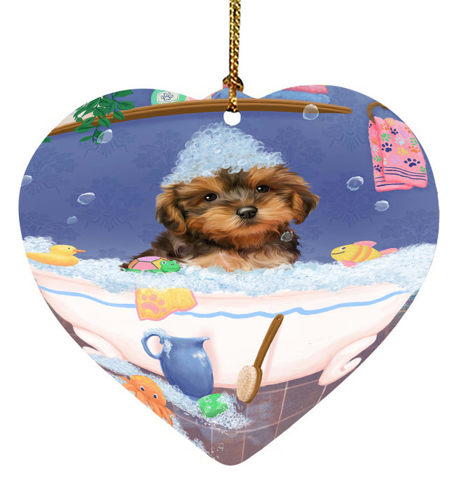 Rub A Dub Dog In A Tub Yorkipoo Dog Heart Christmas Ornament HPORA58719
