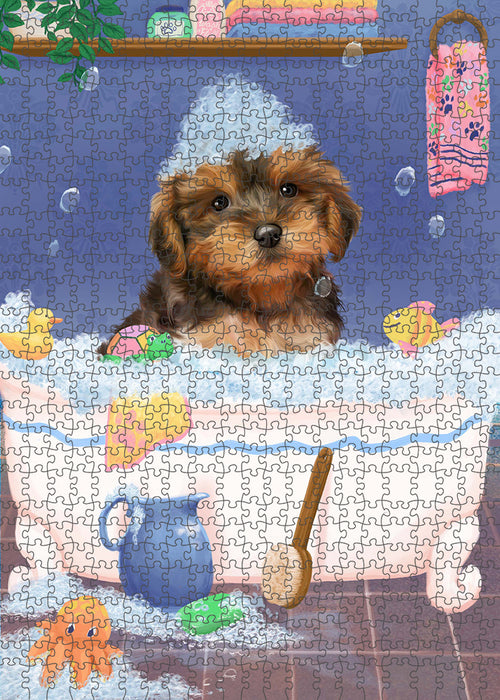 Rub A Dub Dog In A Tub Yorkipoo Dog Portrait Jigsaw Puzzle for Adults Animal Interlocking Puzzle Game Unique Gift for Dog Lover's with Metal Tin Box PZL391
