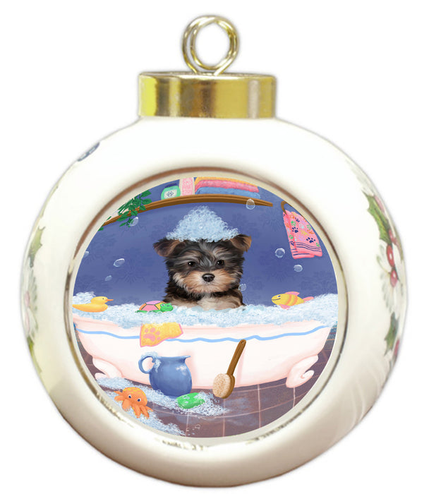 Rub A Dub Dog In A Tub Yorkipoo Dog Round Ball Christmas Ornament RBPOR58704