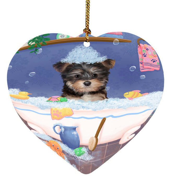 Rub A Dub Dog In A Tub Yorkipoo Dog Heart Christmas Ornament HPORA58720