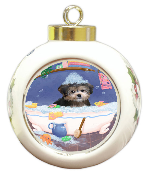 Rub A Dub Dog In A Tub Yorkipoo Dog Round Ball Christmas Ornament RBPOR58705
