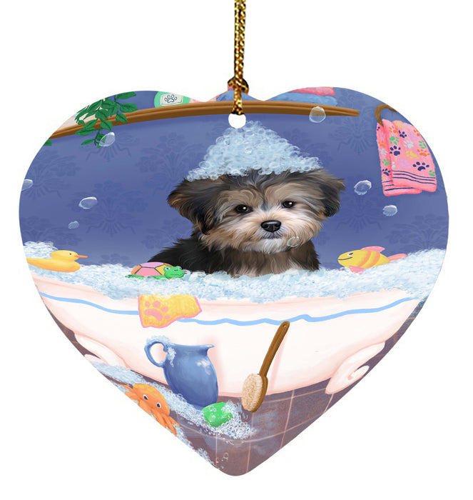 Rub A Dub Dog In A Tub Yorkipoo Dog Heart Christmas Ornament HPORA58721