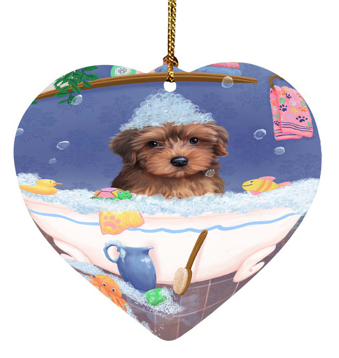 Rub A Dub Dog In A Tub Yorkipoo Dog Heart Christmas Ornament HPORA58722