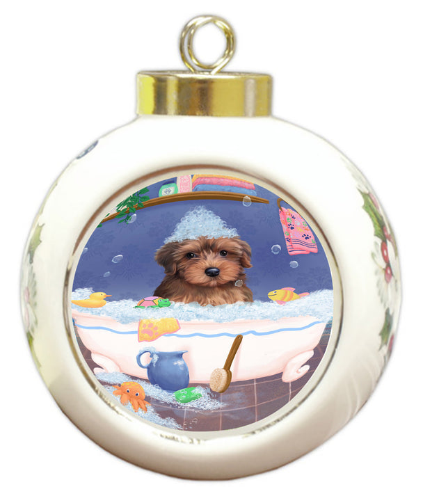 Rub A Dub Dog In A Tub Yorkipoo Dog Round Ball Christmas Ornament RBPOR58706