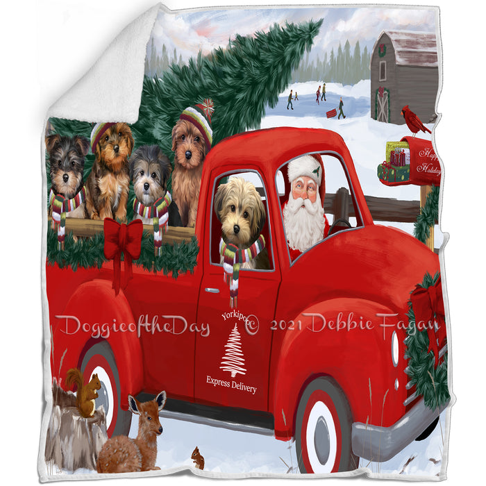 Christmas Santa Express Delivery Red Truck Yorkipoos Dog Family Blanket BLNKT113097