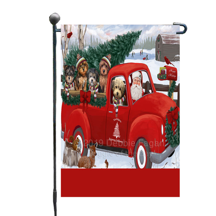 Personalized Christmas Santa Red Truck Express Delivery Yorkipoo Dogs Custom Garden Flags GFLG-DOTD-A57697