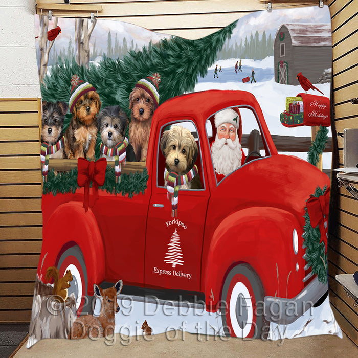 Christmas Santa Express Delivery Red Truck Yorkipoo Dogs Quilt
