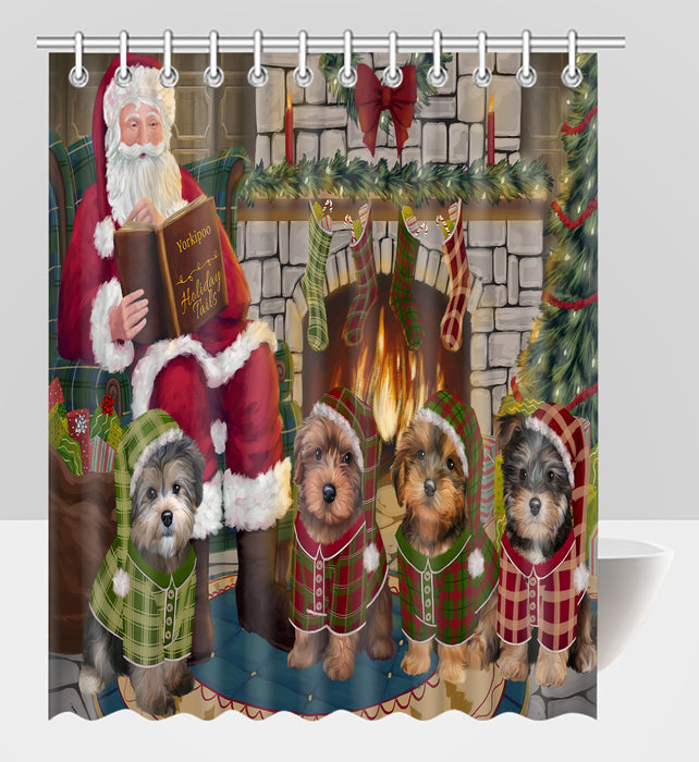Christmas Cozy Holiday Fire Tails Yorkipoo Dogs Shower Curtain