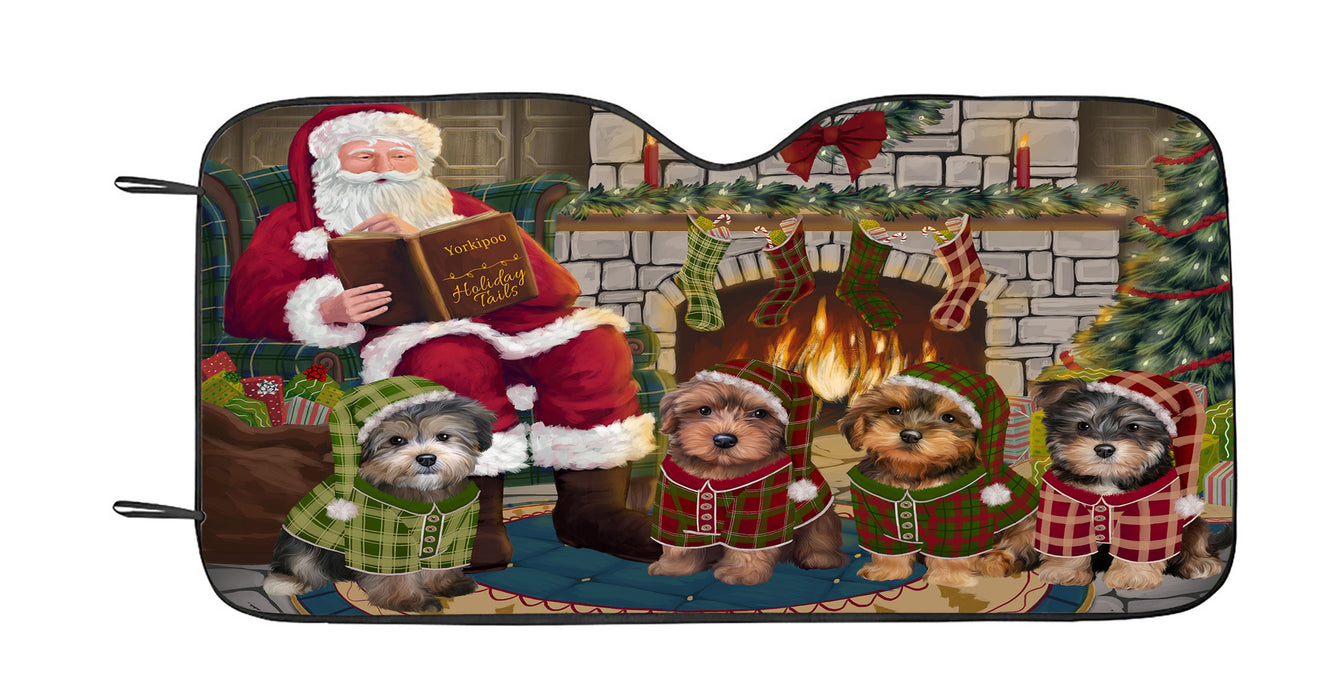 Christmas Cozy Holiday Fire Tails Yorkipoo Dogs Car Sun Shade