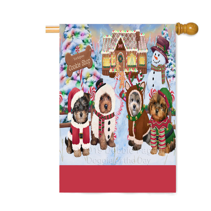 Personalized Holiday Gingerbread Cookie Shop Yorkipoo Dogs Custom House Flag FLG-DOTD-A59309
