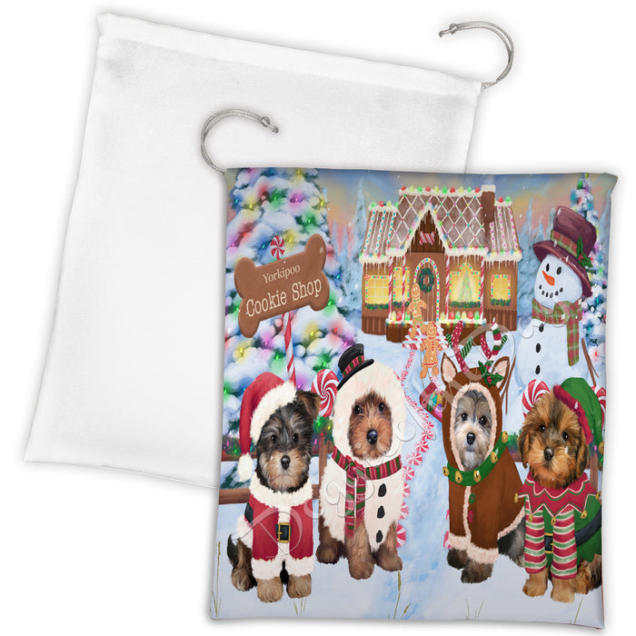 Holiday Gingerbread Cookie Yorkipoo Dogs Shop Drawstring Laundry or Gift Bag LGB48651