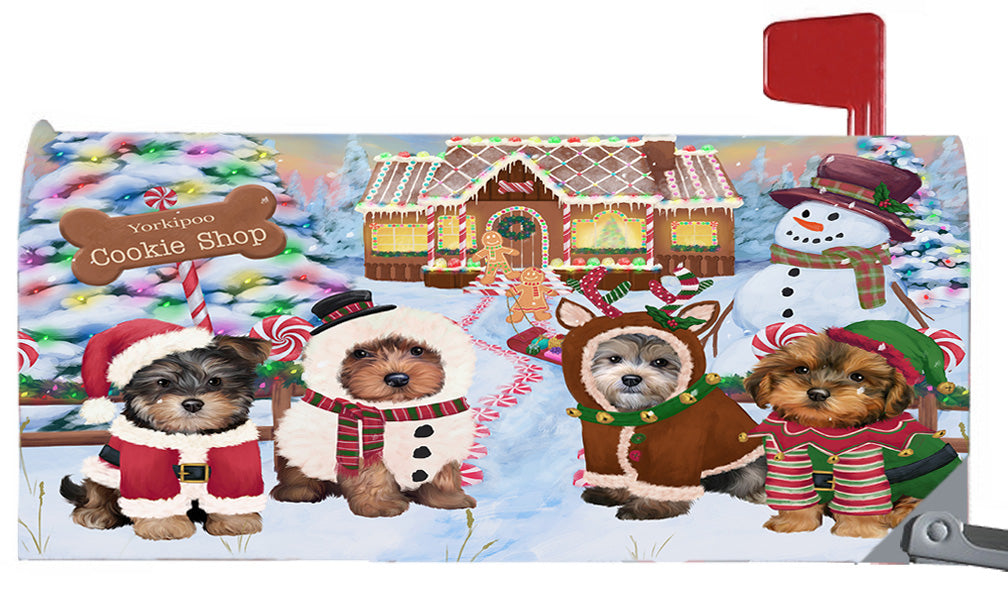 Christmas Holiday Gingerbread Cookie Shop Yorkipoo Dogs 6.5 x 19 Inches Magnetic Mailbox Cover Post Box Cover Wraps Garden Yard Décor MBC49040