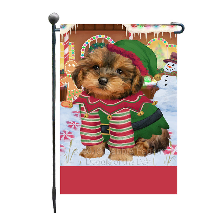 Personalized Gingerbread Candyfest Yorkipoo Dog Custom Garden Flag GFLG64234