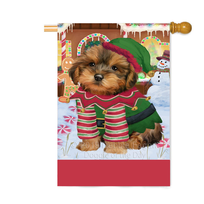 Personalized Gingerbread Candyfest Yorkipoo Dog Custom House Flag FLG64017