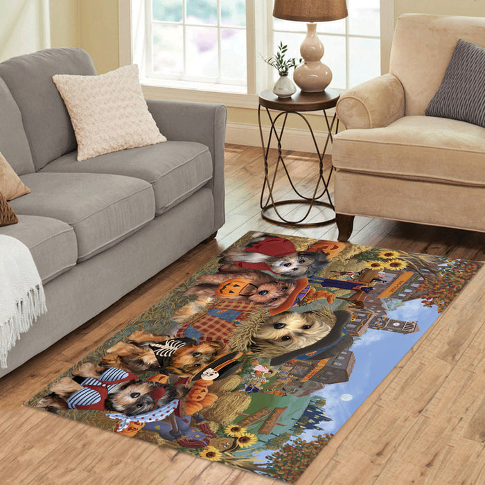 Halloween 'Round Town and Fall Pumpkin Scarecrow Both Yorkipoo Dogs Area Rug
