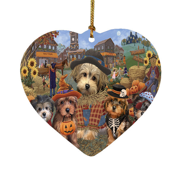 Halloween 'Round Town Yorkipoo Dogs Heart Christmas Ornament HPOR57718