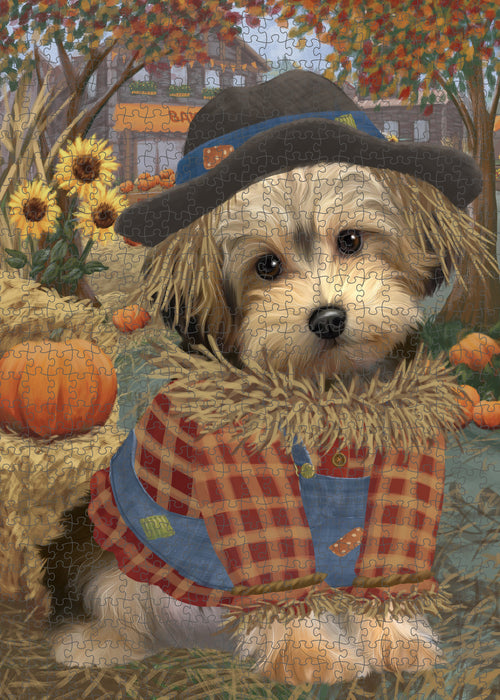 Fall Pumpkin Scarecrow Yorkipoo Dogs Puzzle with Photo Tin PUZL99084