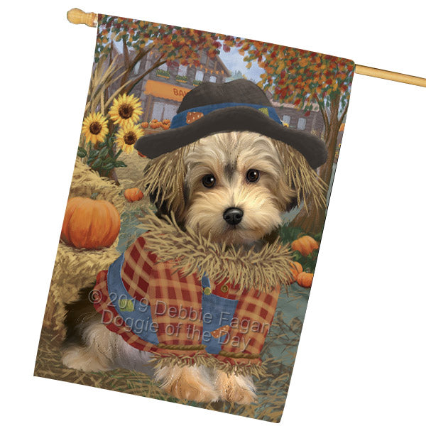 Fall Pumpkin Scarecrow Yorkipoo Dogs House Flag FLG65991