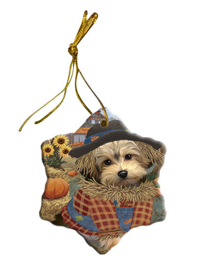 Fall Pumpkin Scarecrow Yorkipoo Dogs Star Porcelain Ornament SPOR57779