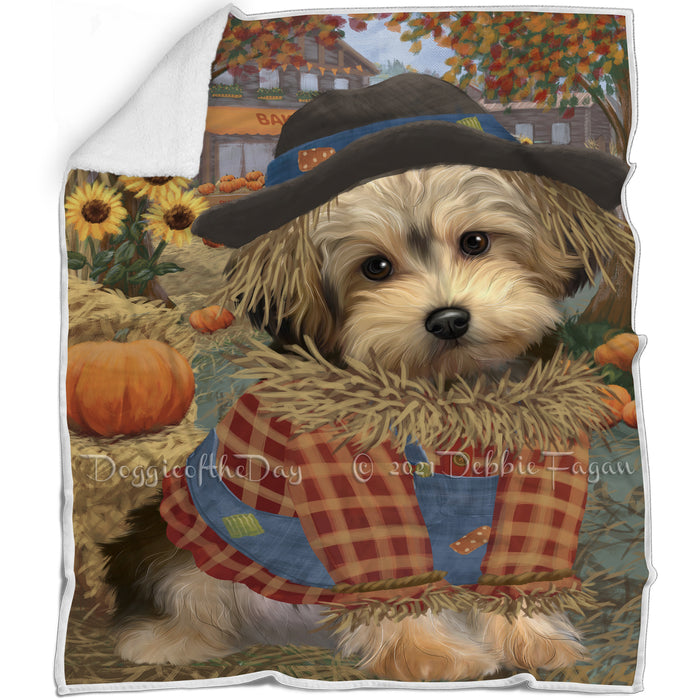 Halloween 'Round Town And Fall Pumpkin Scarecrow Both Yorkipoo Dogs Blanket BLNKT143683