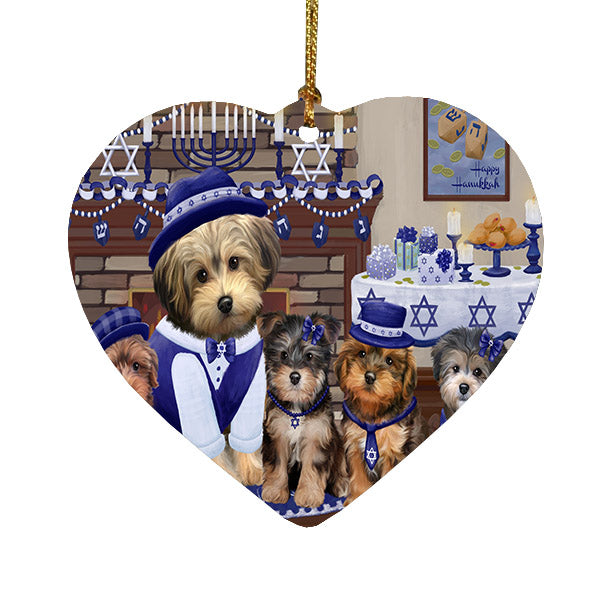 Happy Hanukkah Family Yorkipoo Dogs Heart Christmas Ornament HPOR57748