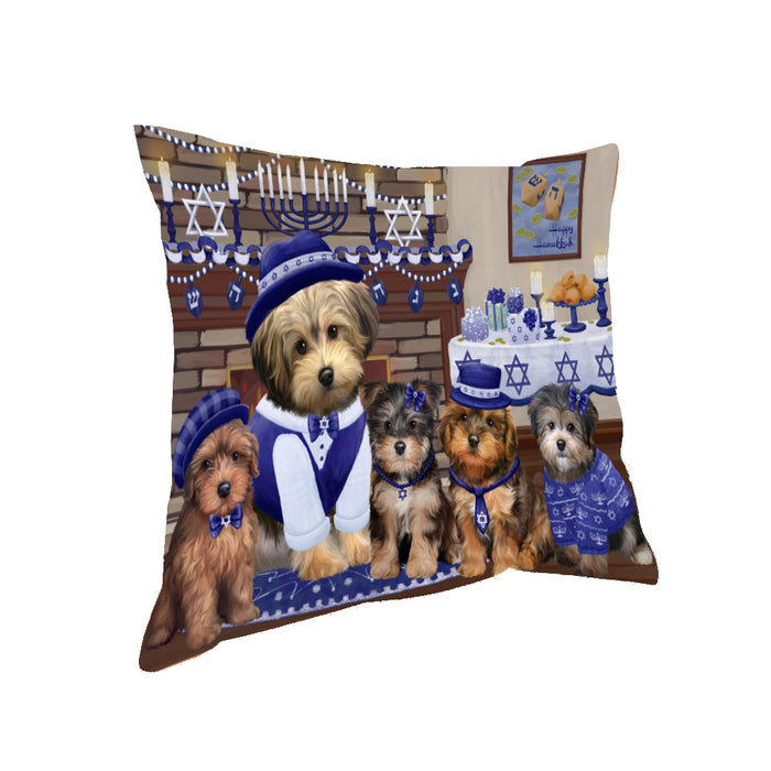 Happy Hanukkah Family Yorkipoo Dogs Pillow PIL85344