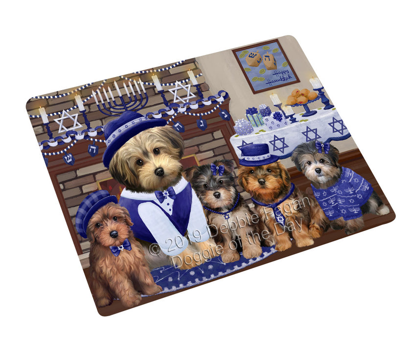 Happy Hanukkah Family Yorkipoo Dogs Cutting Board - For Kitchen - Scratch & Stain Resistant - Designed To Stay In Place - Easy To Clean By Hand - Perfect for Chopping Meats, Vegetables