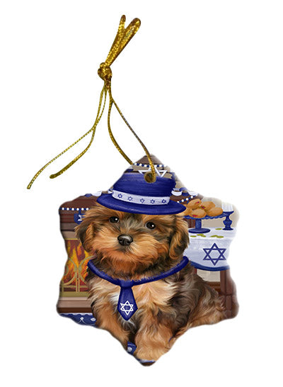 Happy Hanukkah Yorkipoo Dog Star Porcelain Ornament SPOR57809