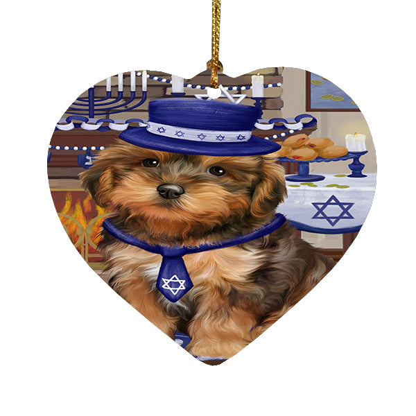 Happy Hanukkah Yorkipoo Dog Heart Christmas Ornament HPOR57809