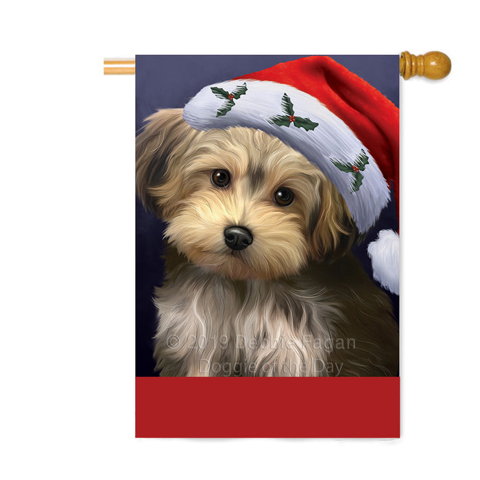 Personalized Christmas Holidays Yorkipoo Dog Wearing Santa Hat Portrait Head Custom House Flag FLG-DOTD-A59926