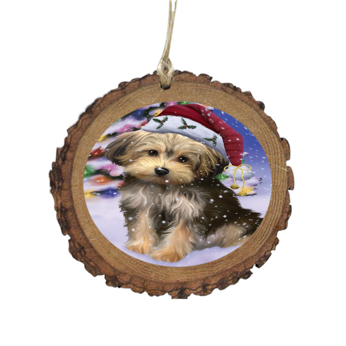 Winterland Wonderland Yorkipoo Dog In Christmas Holiday Scenic Background Wooden Christmas Ornament WOR49664